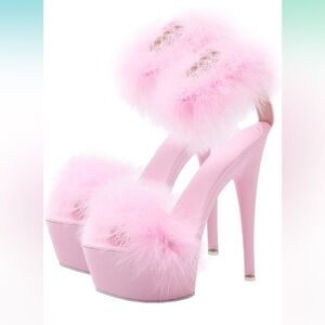Barbie Pink Feathers High Heels Platform Sandals